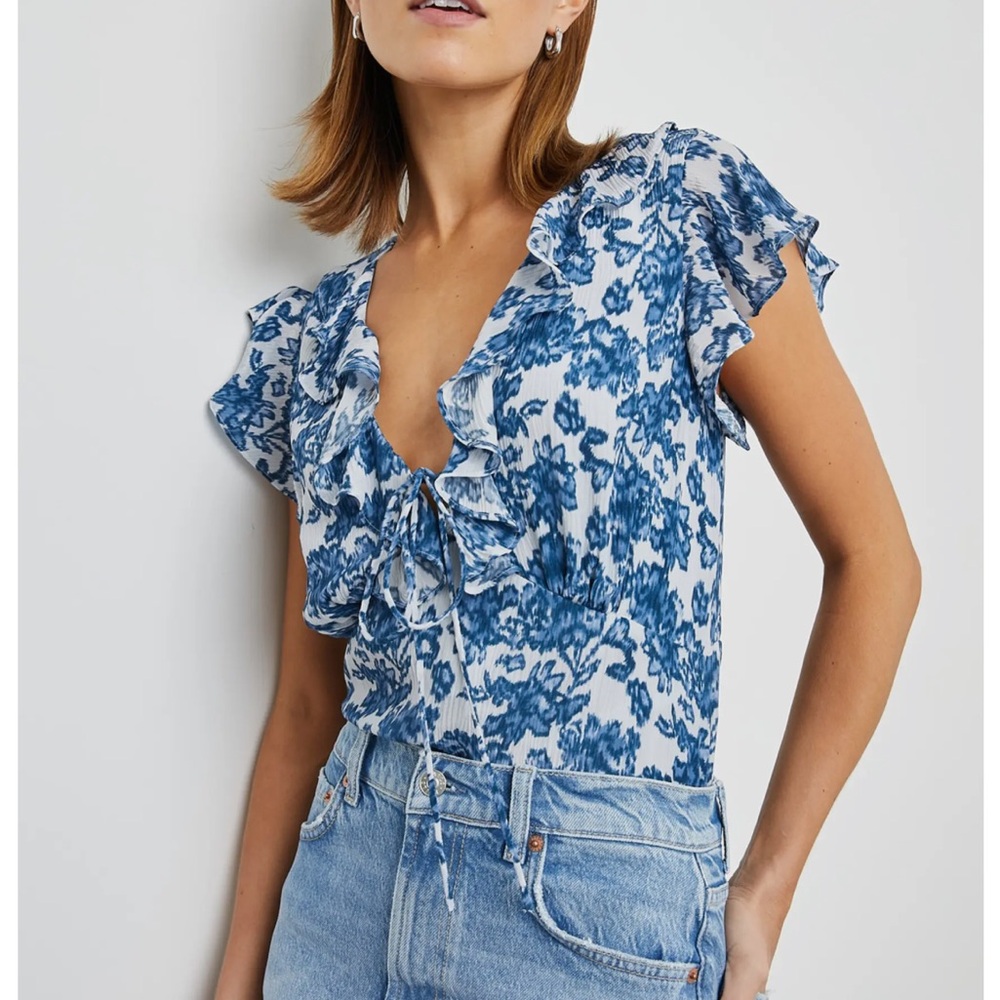 Carmine Floral Flutter Sleeve Top